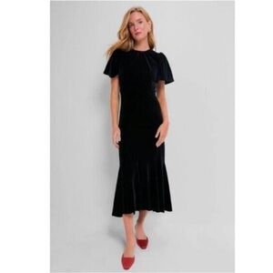 Tuckernuck Pomander Place Velvet Dress Large Black Elodie Flutter Sleeve Midi